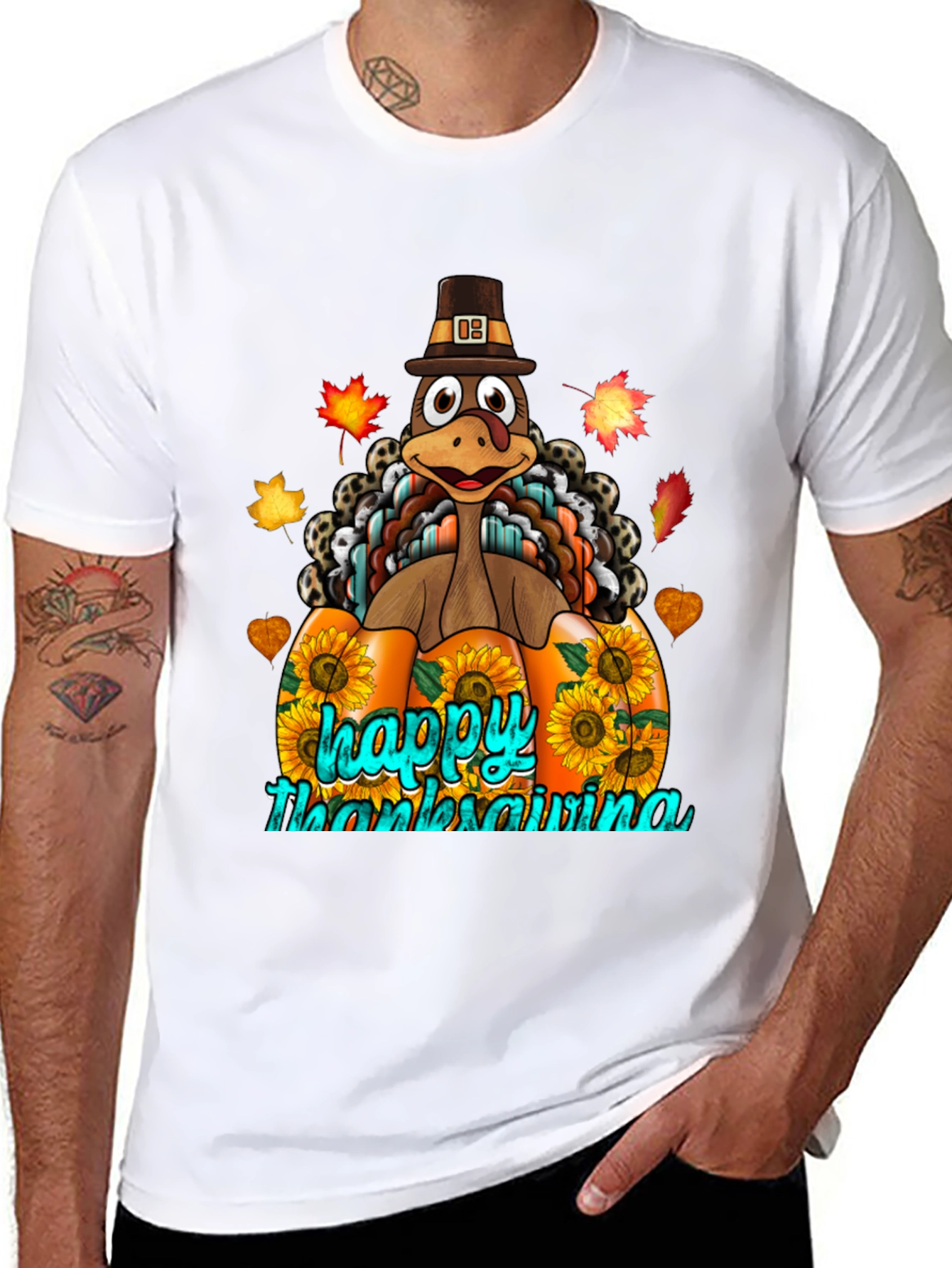 Thanksgiving Turkey Pumpkin Graphic T-Shirt
