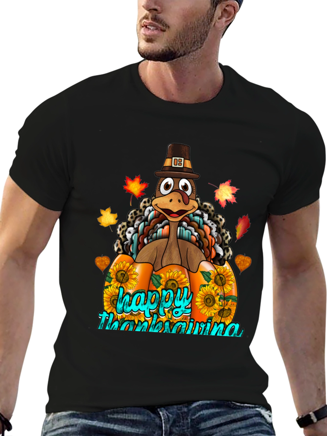 Thanksgiving Turkey Pumpkin Graphic T-Shirt