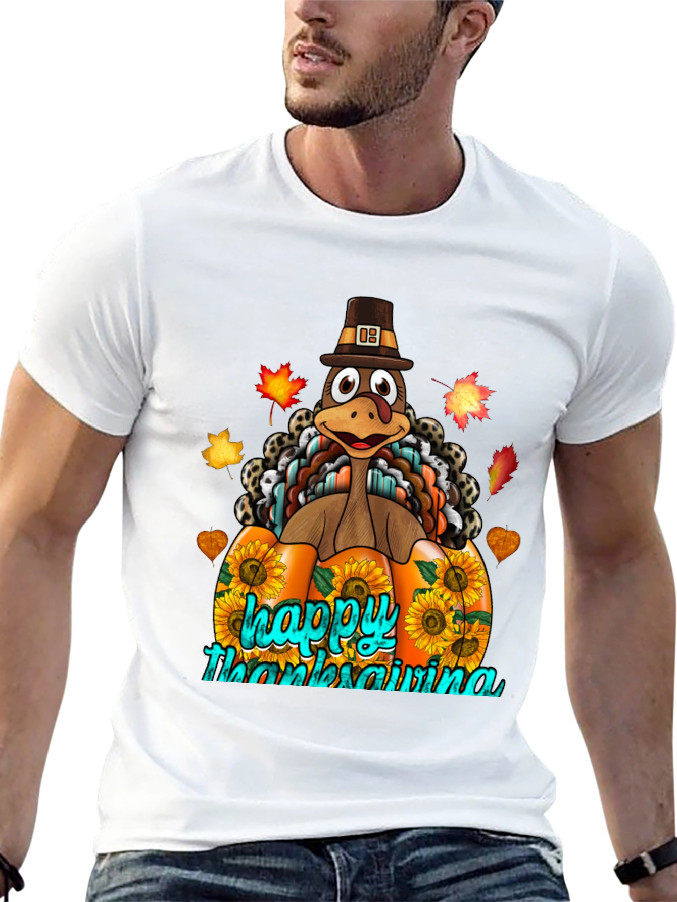 Thanksgiving Turkey Pumpkin Graphic T-Shirt