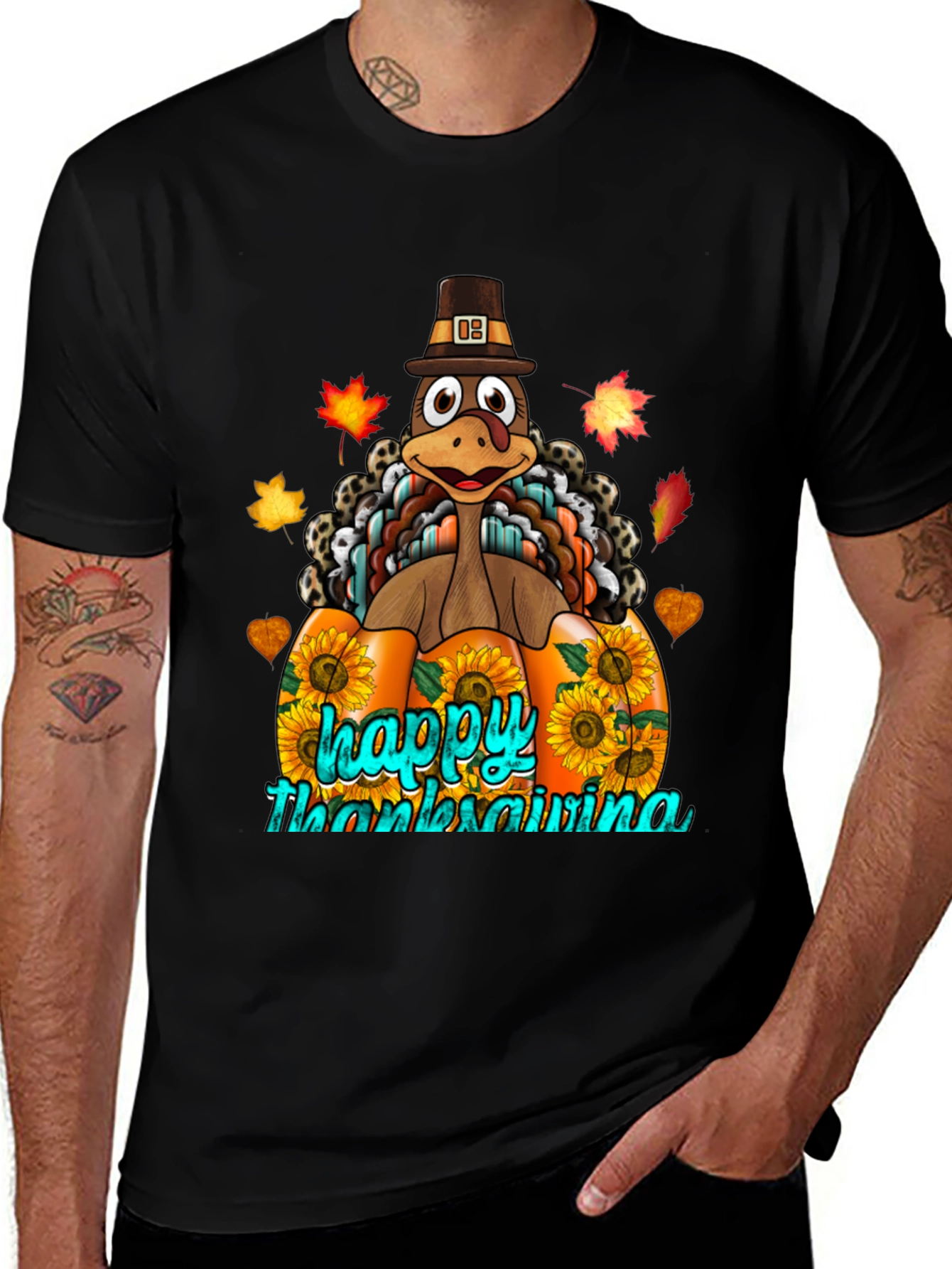 Thanksgiving Turkey Pumpkin Graphic T-Shirt