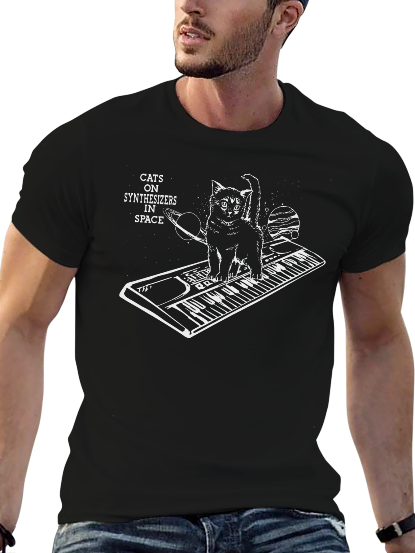 Cats on Synthesizers in Space Graphic T-Shirt