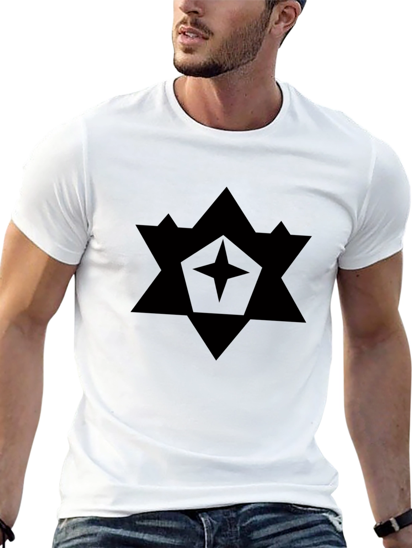 Geometric Star Graphic Black T-Shirt
