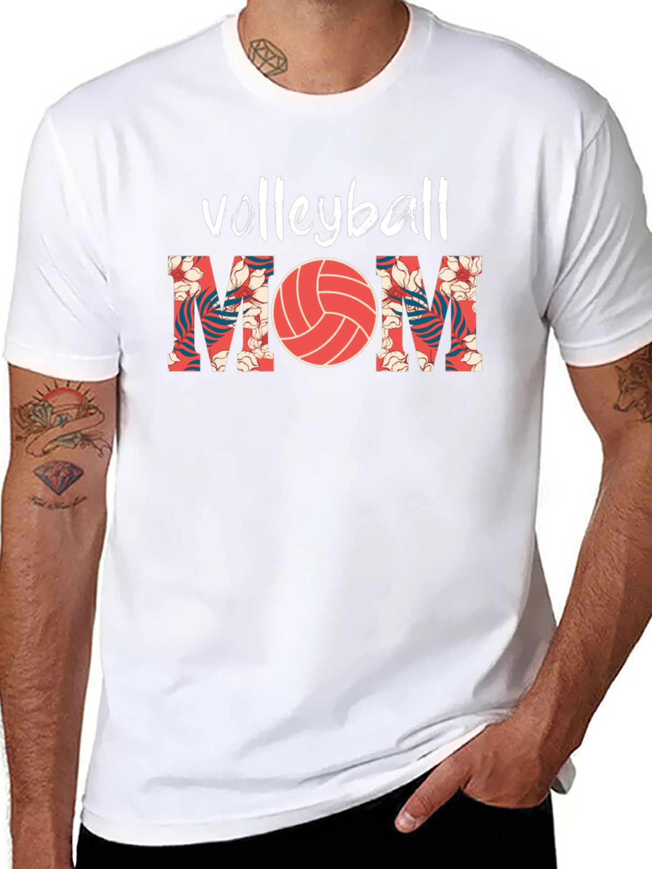 Volleyball Mom Graphic Tee - Floral Design