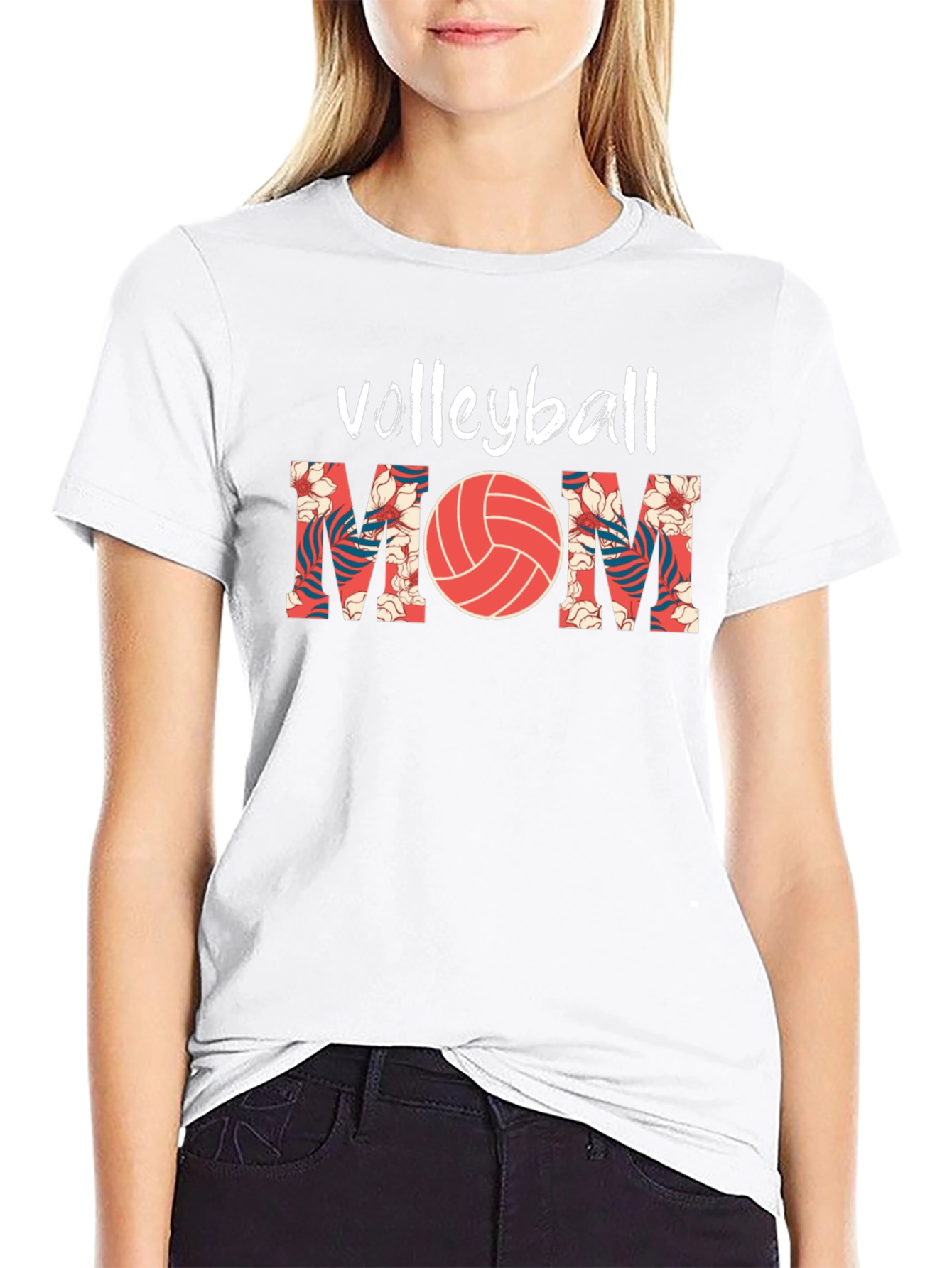 Volleyball Mom Graphic Tee - Floral Design