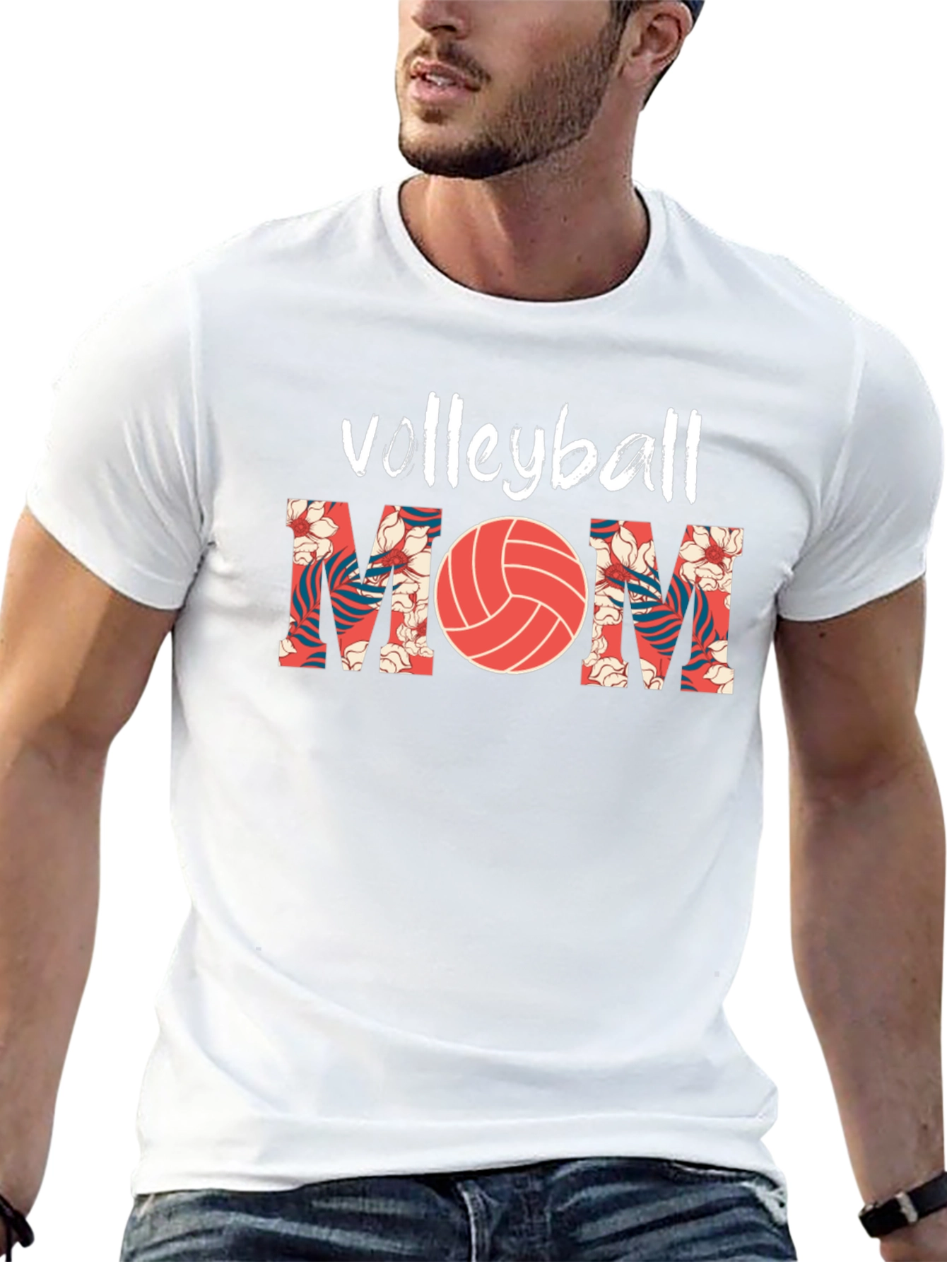 Volleyball Mom Graphic Tee - Floral Design