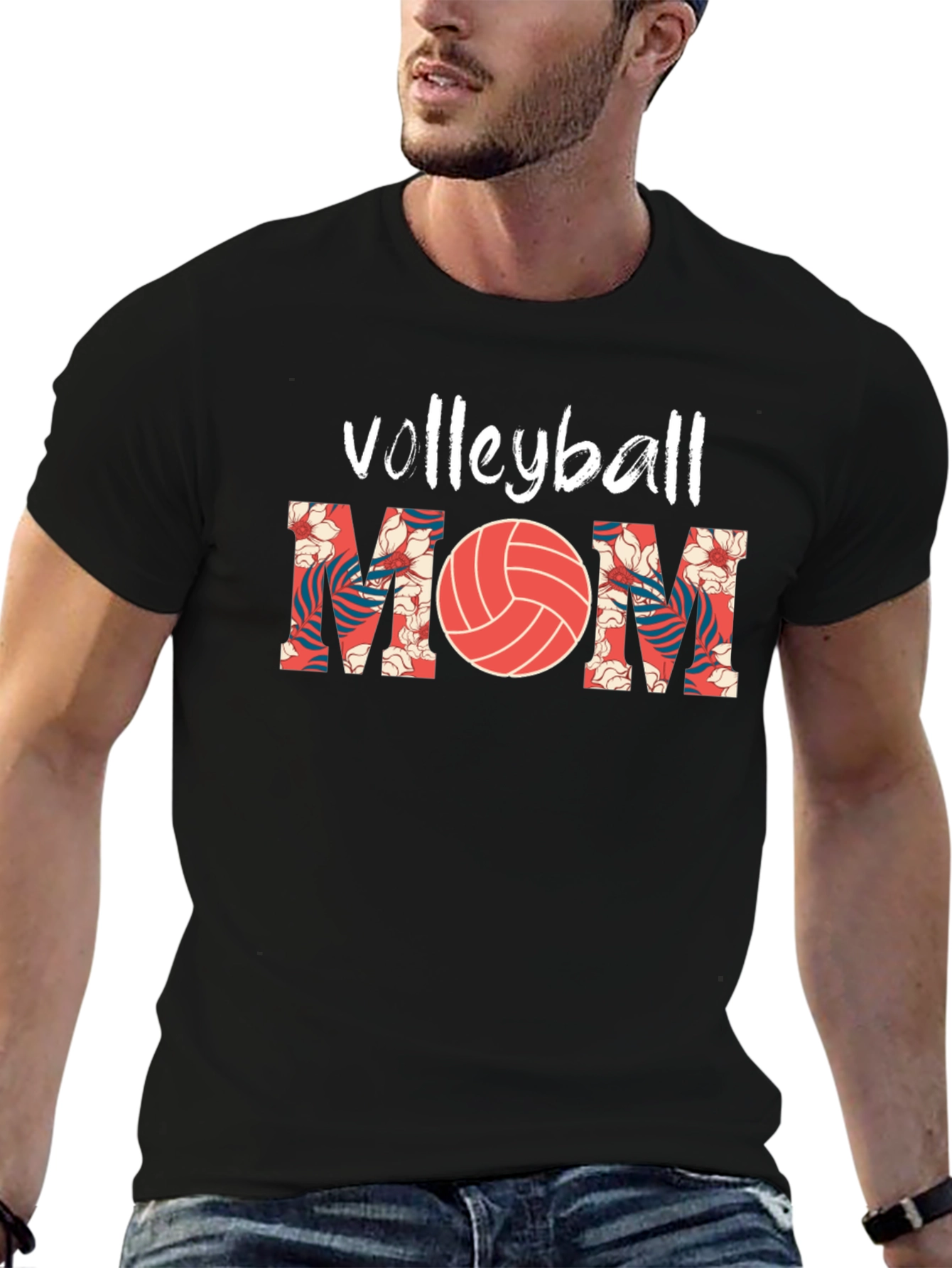 Volleyball Mom Graphic Tee - Floral Design