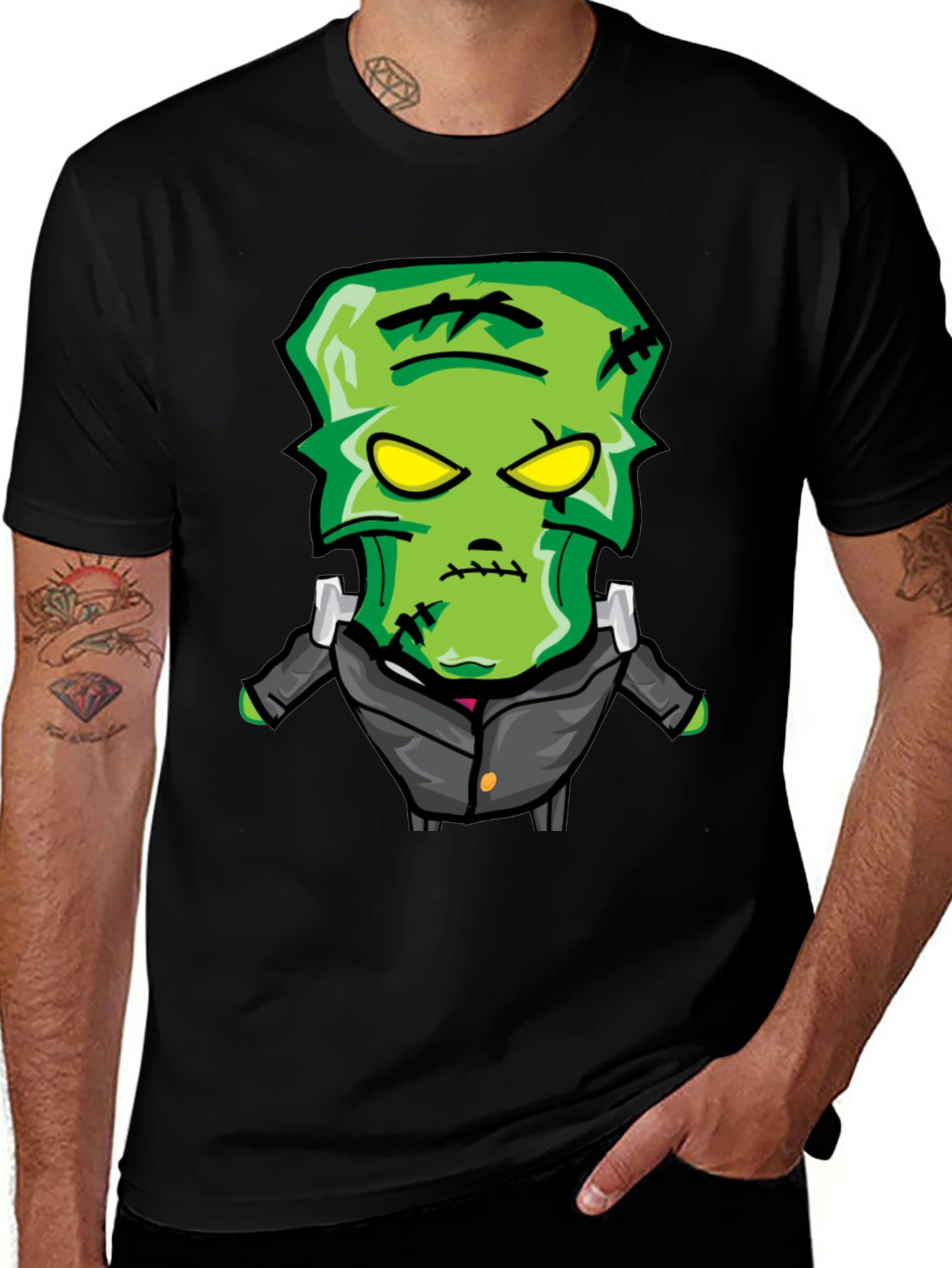 Frankenstein Cartoon Graphic Tee - Black