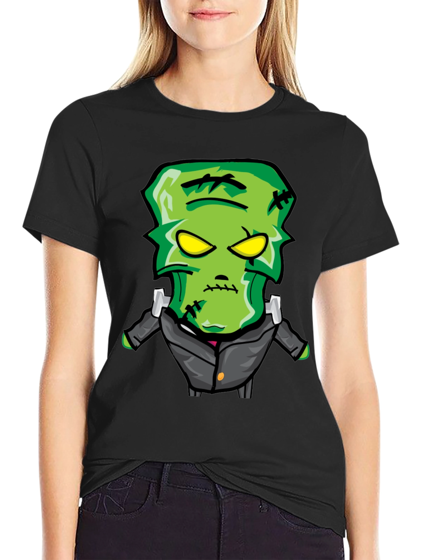 Frankenstein Cartoon Graphic Tee - Black