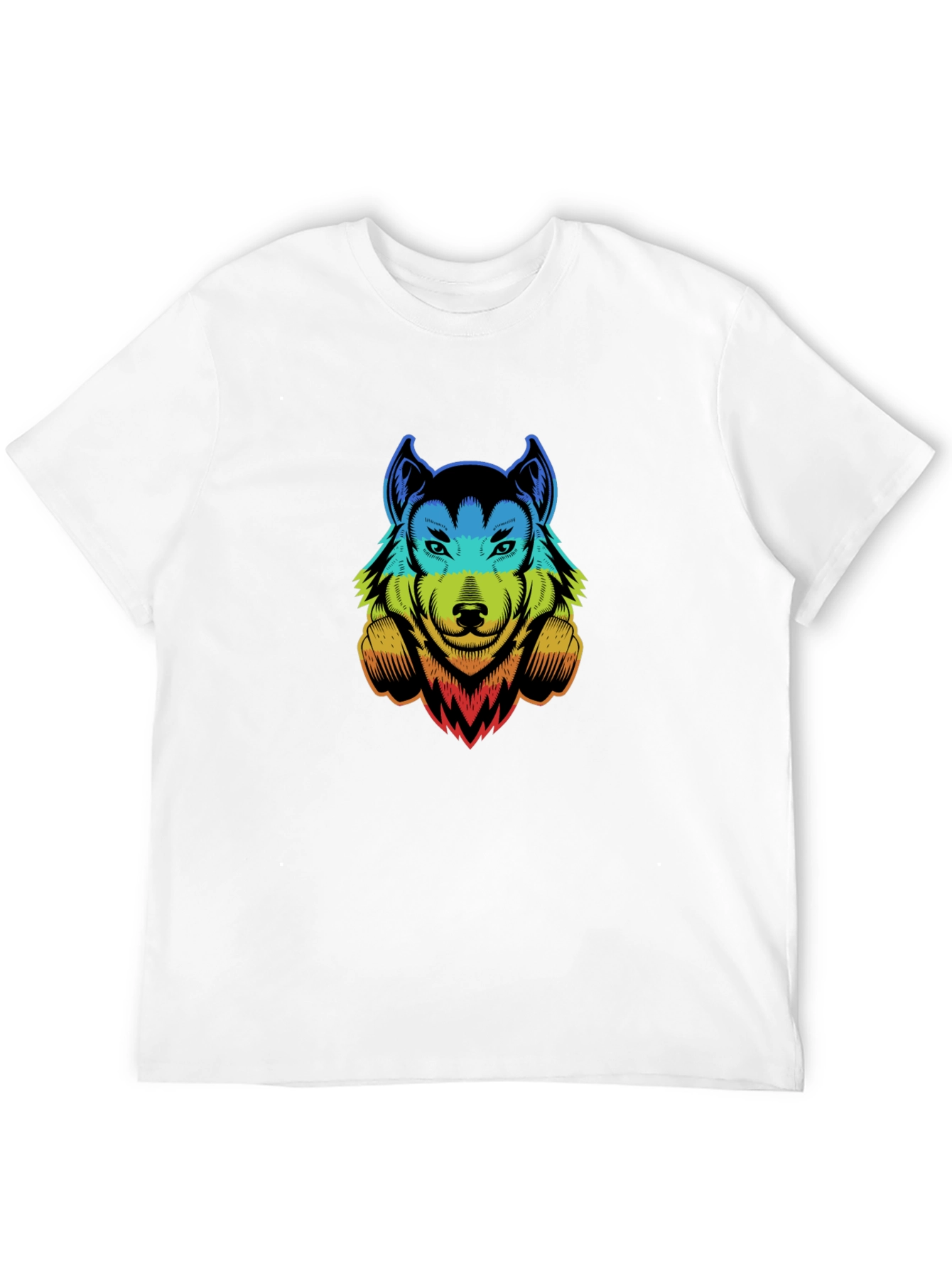 Rainbow Wolf Graphic Print Black T-Shirt