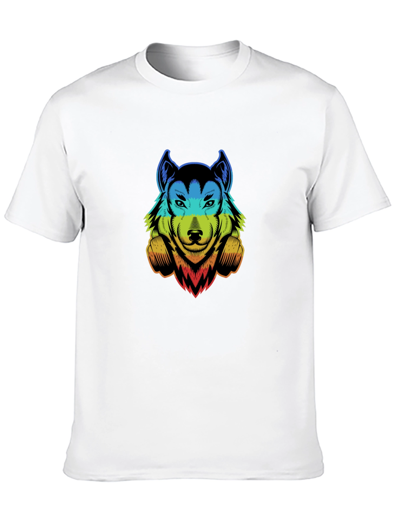 Rainbow Wolf Graphic Print Black T-Shirt