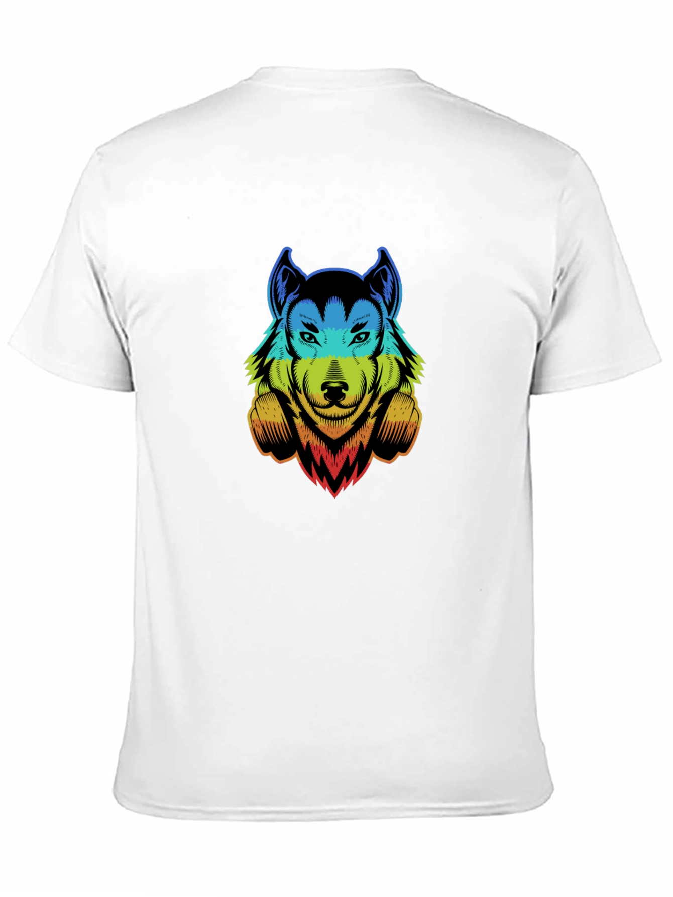 Rainbow Wolf Graphic Print Black T-Shirt
