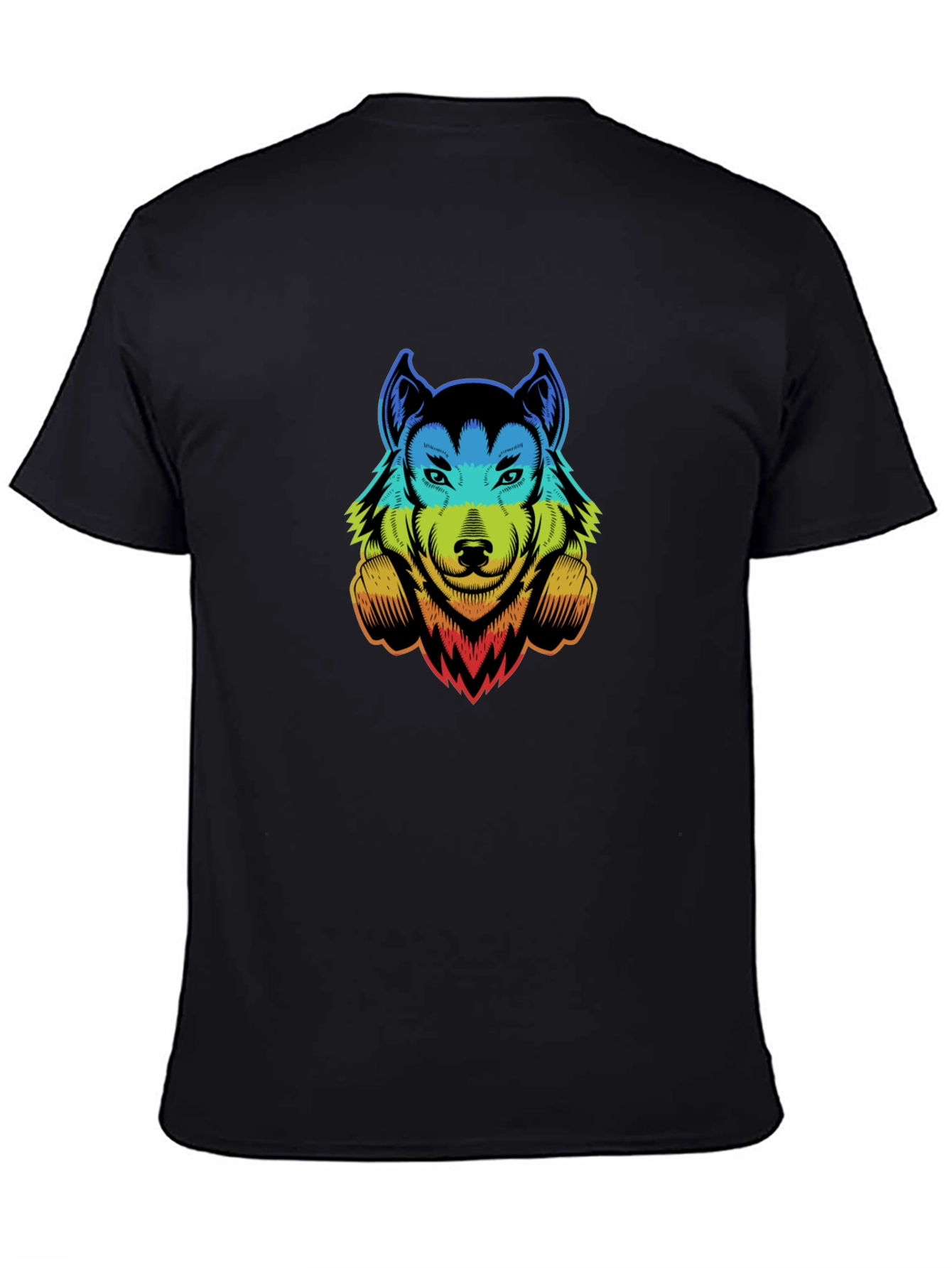 Rainbow Wolf Graphic Print Black T-Shirt
