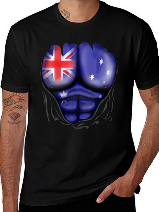 Australian Flag Muscle Print Black T-Shirt