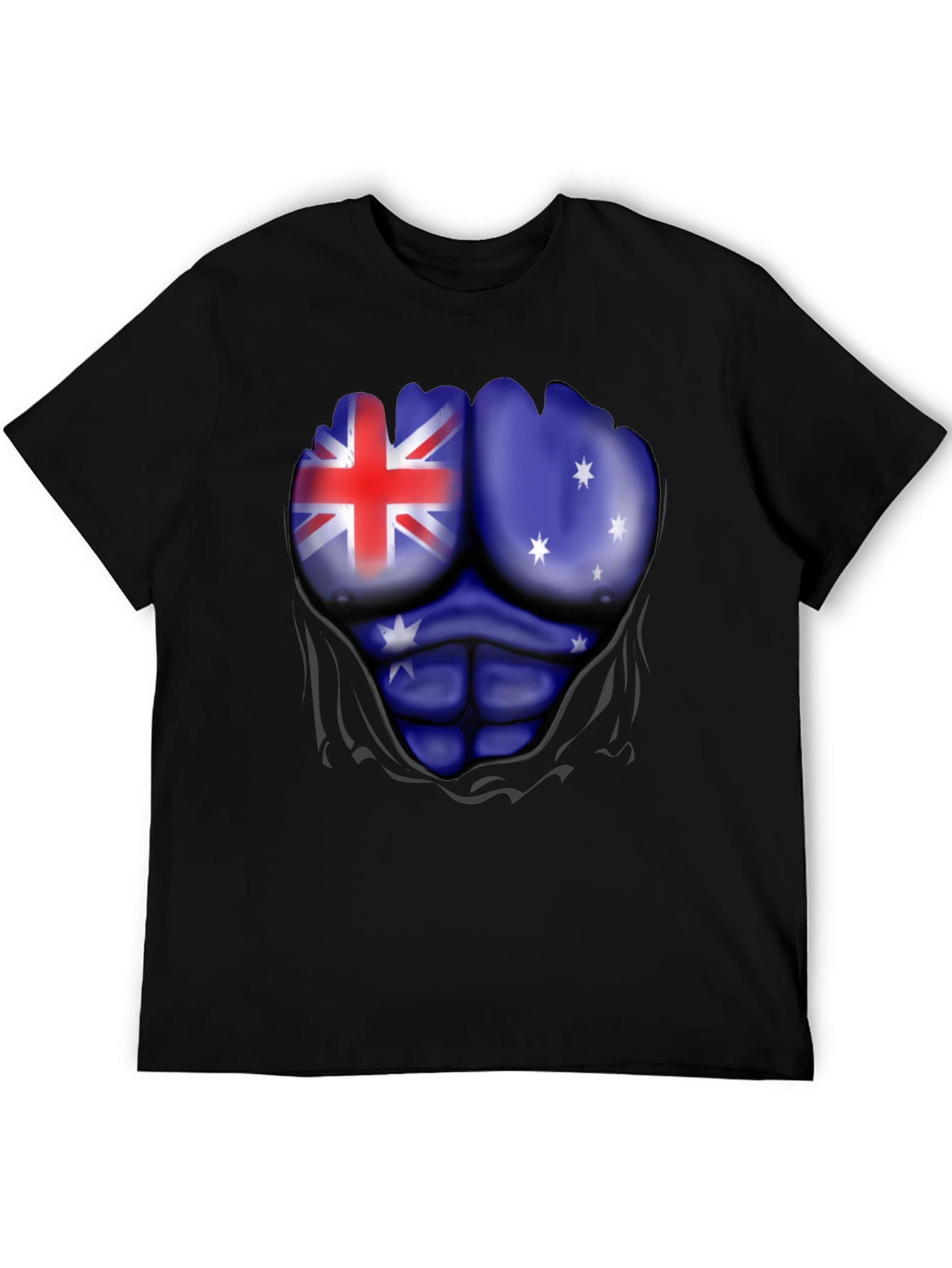 Australian Flag Muscle Print Black T-Shirt