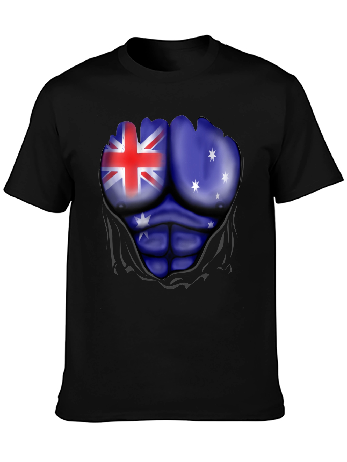 Australian Flag Muscle Print Black T-Shirt