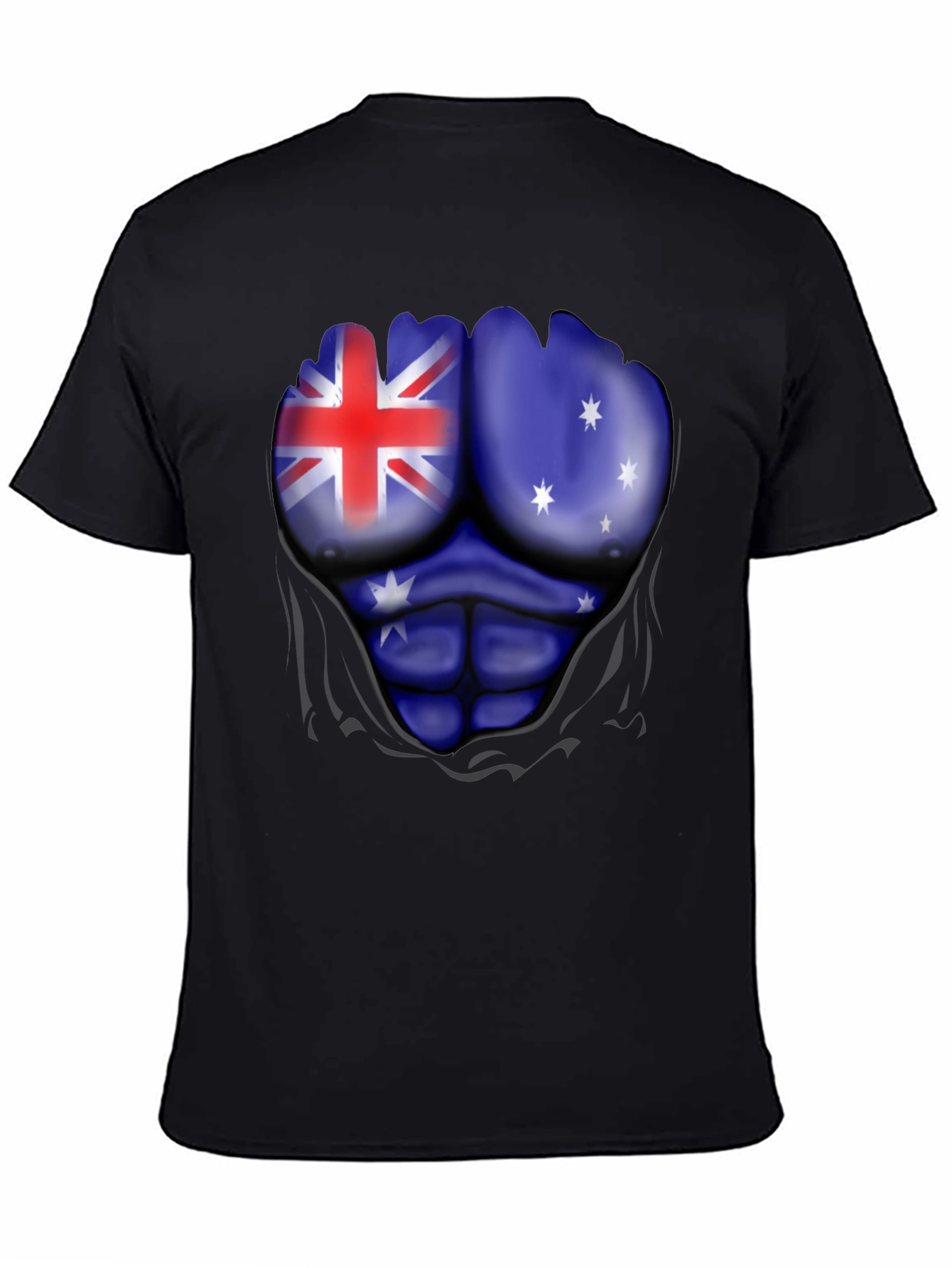 Australian Flag Muscle Print Black T-Shirt