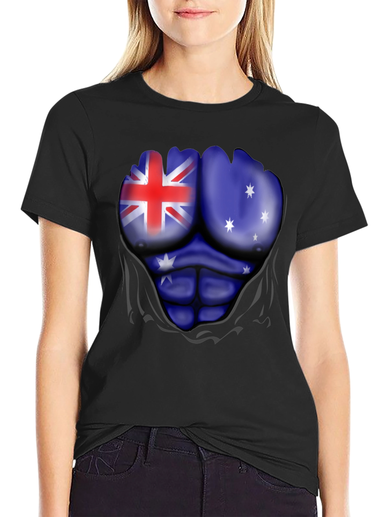 Australian Flag Muscle Print Black T-Shirt