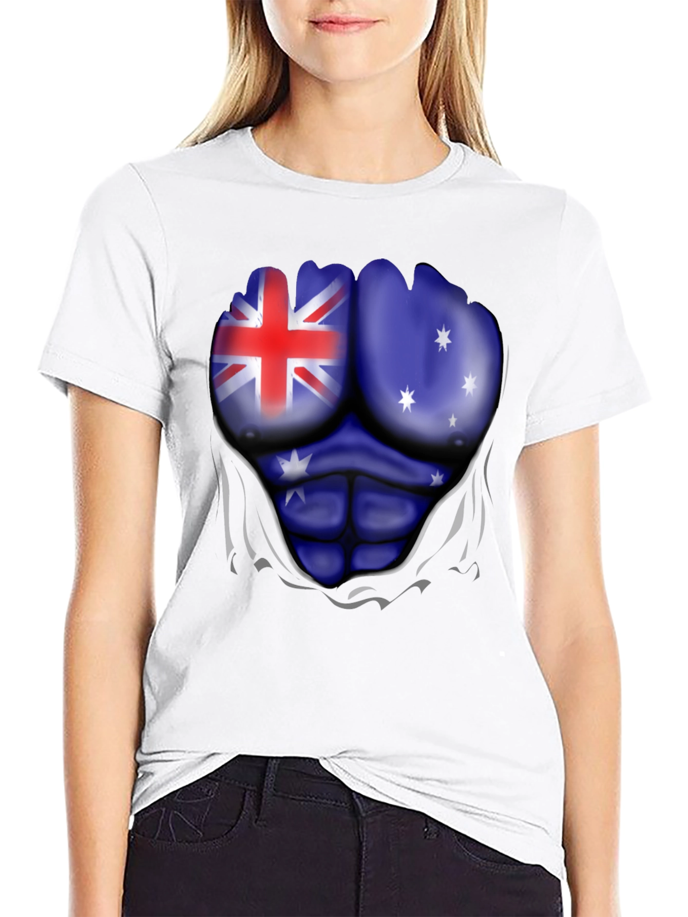 Australian Flag Muscle Print Black T-Shirt