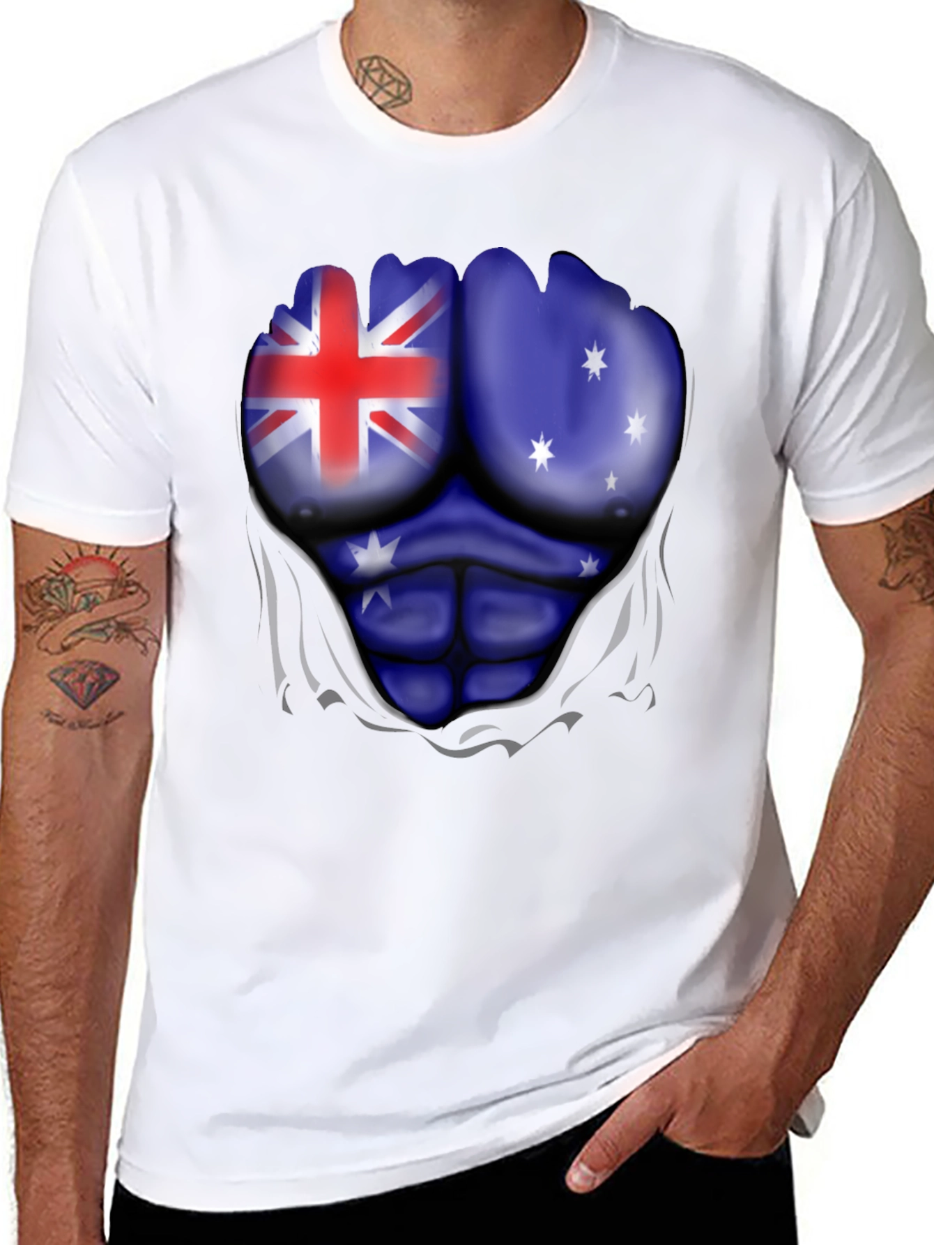 Australian Flag Muscle Print Black T-Shirt