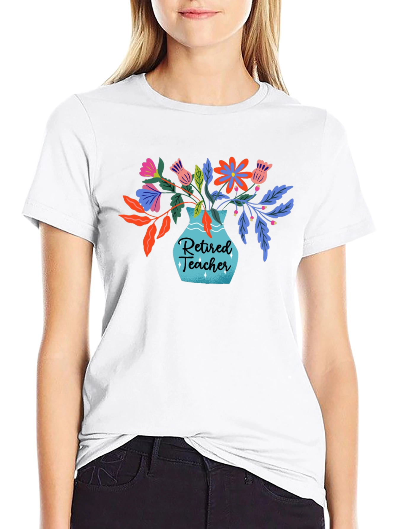 Retired Teacher Floral Vase T-Shirt