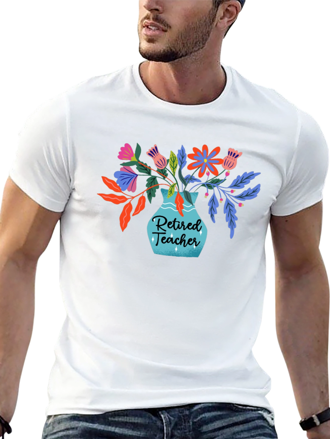 Retired Teacher Floral Vase T-Shirt