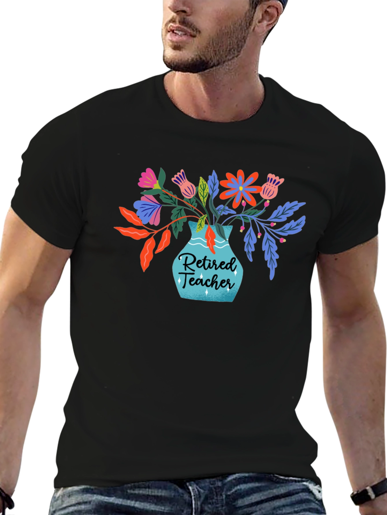 Retired Teacher Floral Vase T-Shirt