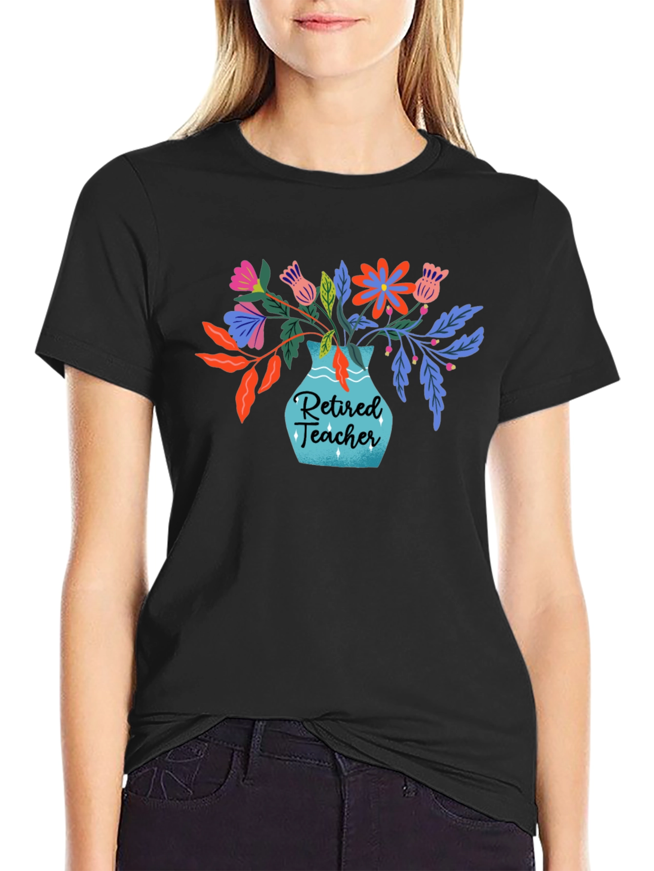 Retired Teacher Floral Vase T-Shirt
