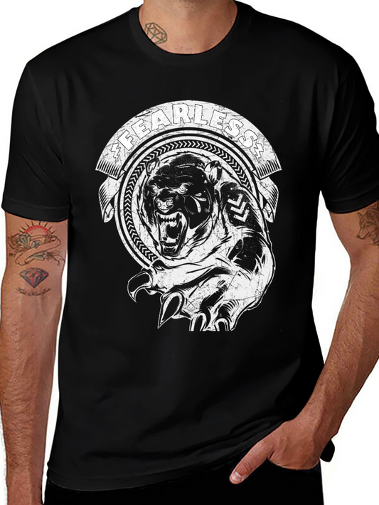 Fearless Bear Graphic Tee - Black Cotton T-Shirt