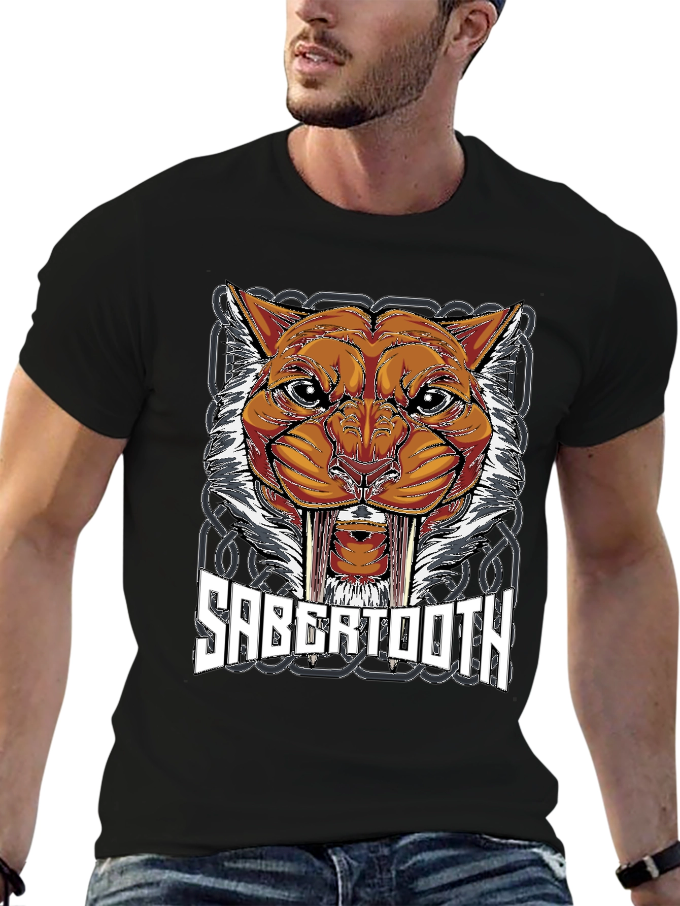 Sabertooth Tiger Graphic Print T-Shirt