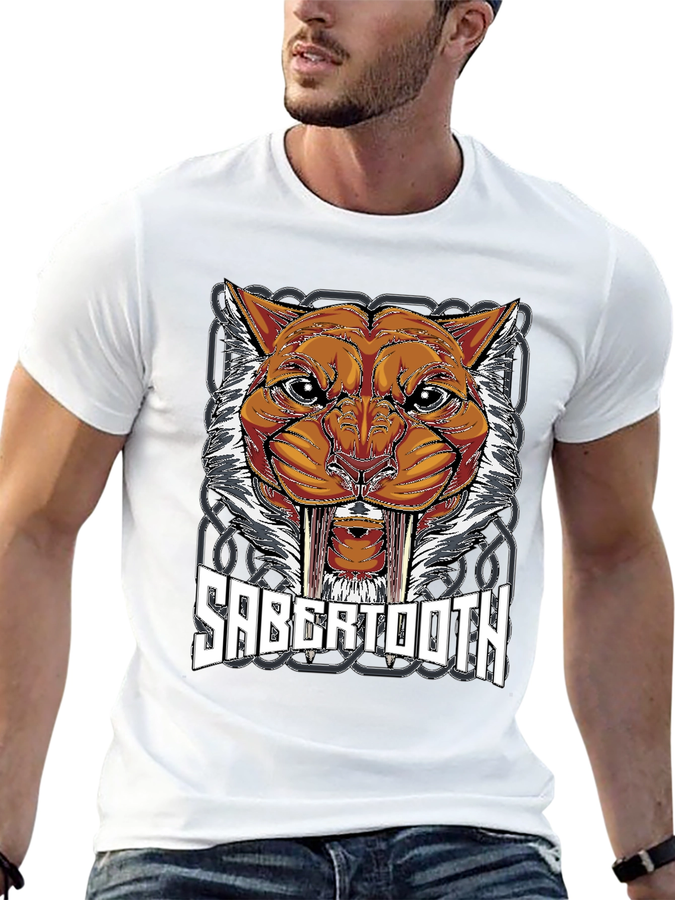 Sabertooth Tiger Graphic Print T-Shirt