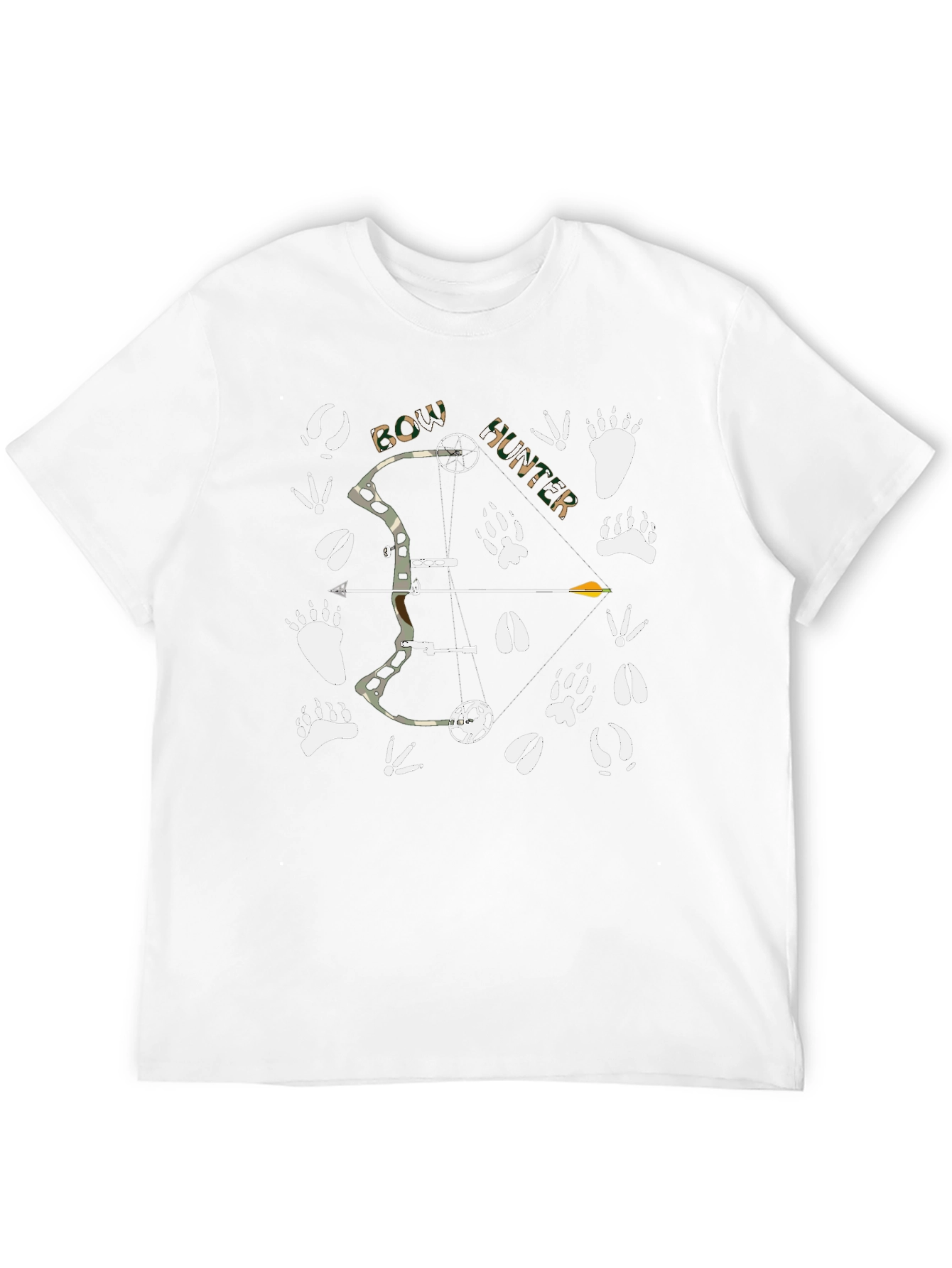Bow Hunter T-Shirt: Camo Bow Animal Tracks Graphic Tee