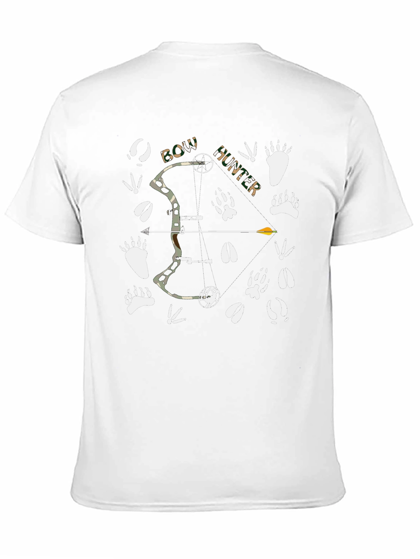 Bow Hunter T-Shirt: Camo Bow Animal Tracks Graphic Tee