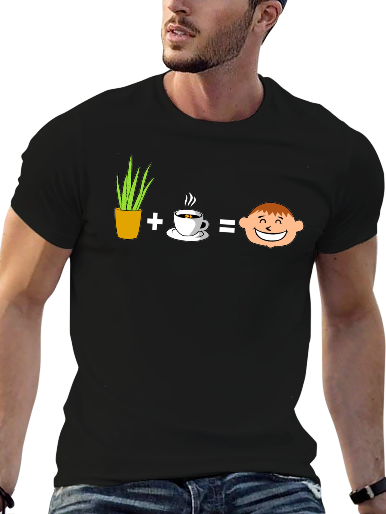 Plant Coffee Equals Happy Face Graphic T-Shirt
