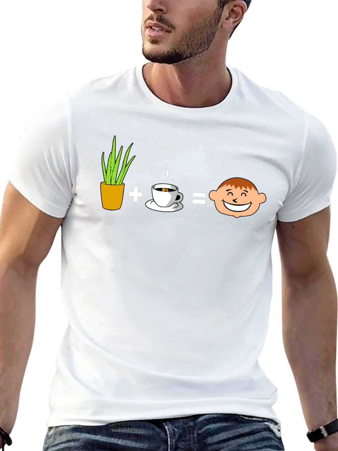 Plant Coffee Equals Happy Face Graphic T-Shirt