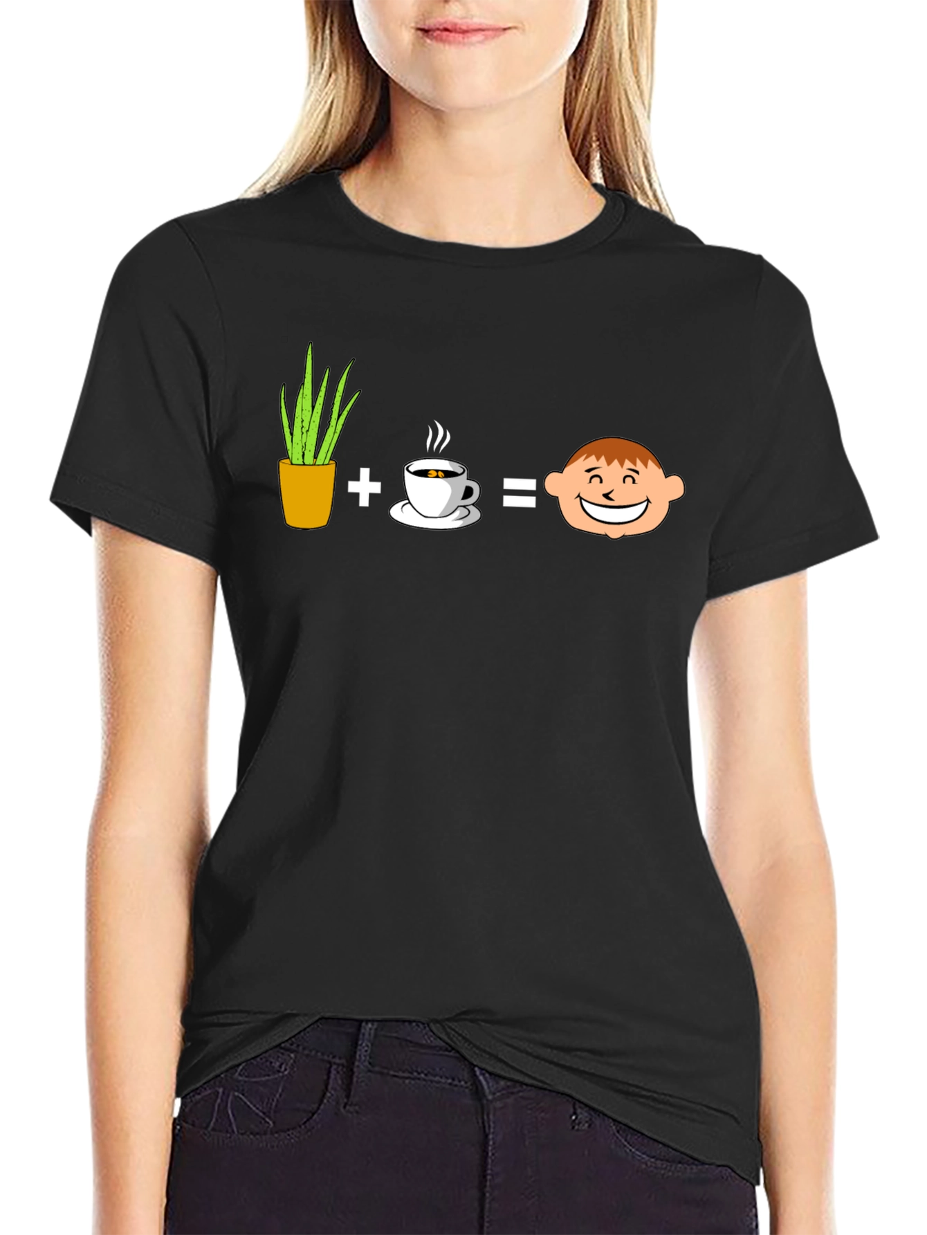 Plant Coffee Equals Happy Face Graphic T-Shirt