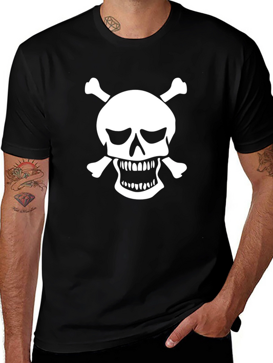 Skull & Crossbones Graphic Tee - Black Cotton T-Shirt