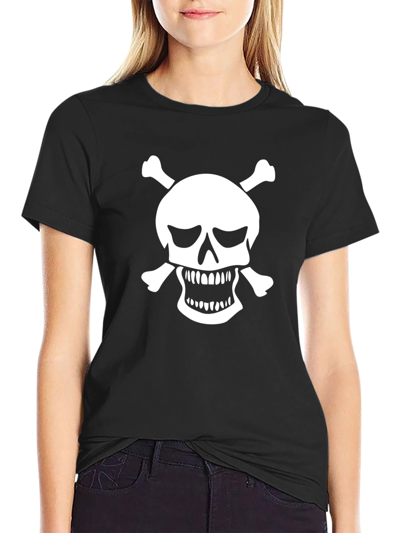 Skull & Crossbones Graphic Tee - Black Cotton T-Shirt