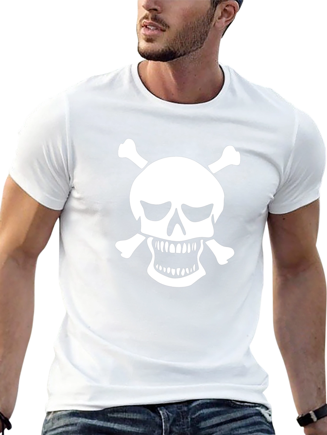 Skull & Crossbones Graphic Tee - Black Cotton T-Shirt
