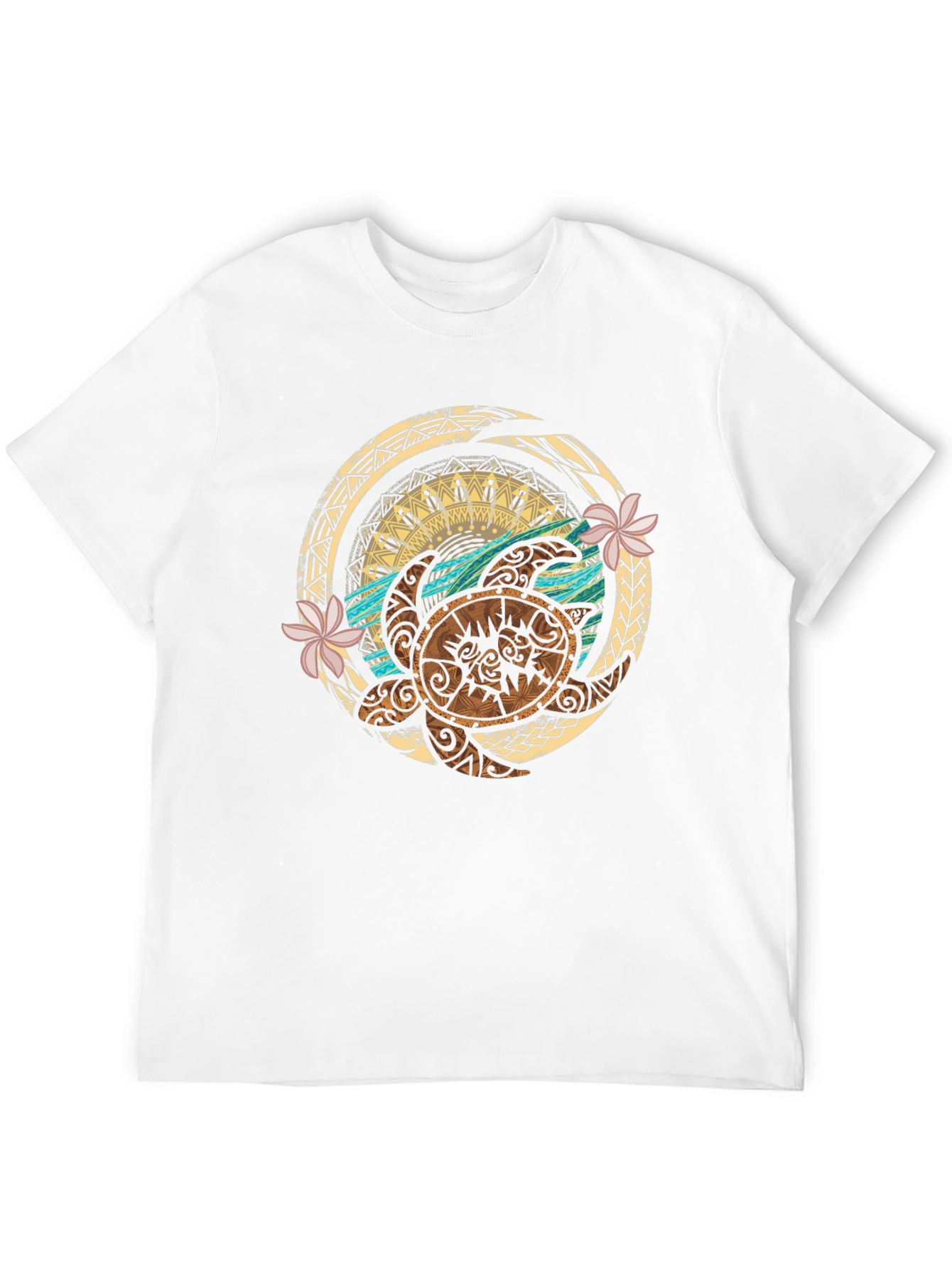 Tribal Turtle Design Black T-Shirt