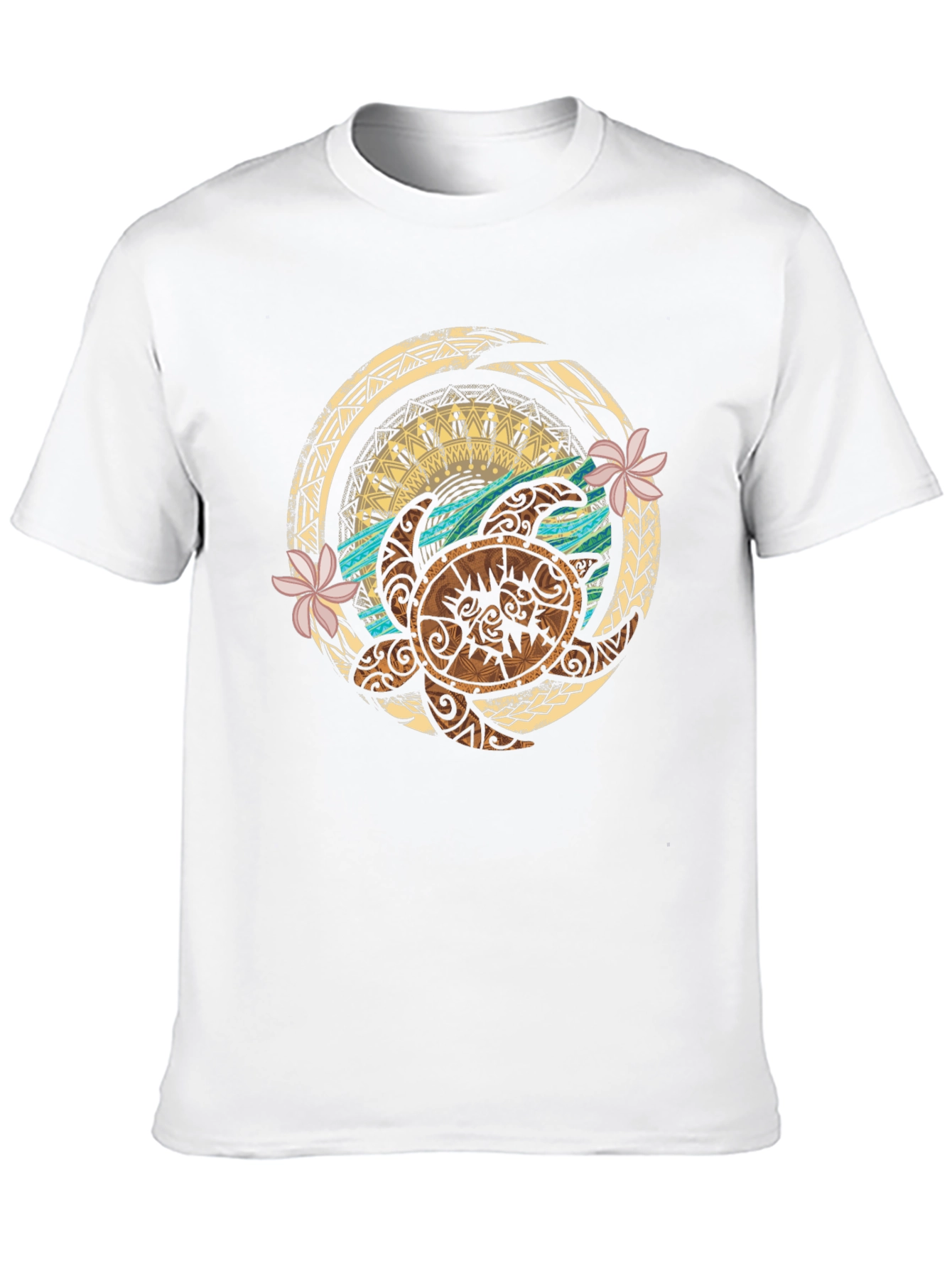 Tribal Turtle Design Black T-Shirt