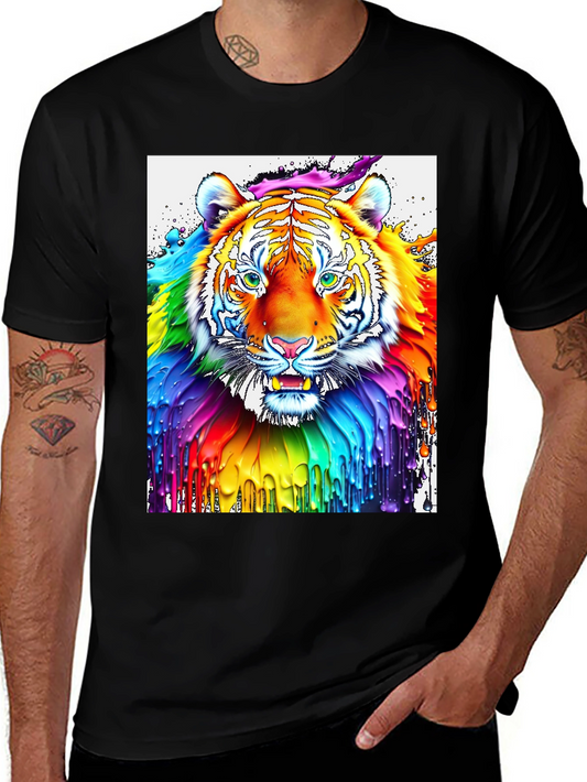 Rainbow Tiger Graphic T-Shirt - Colorful Animal Art