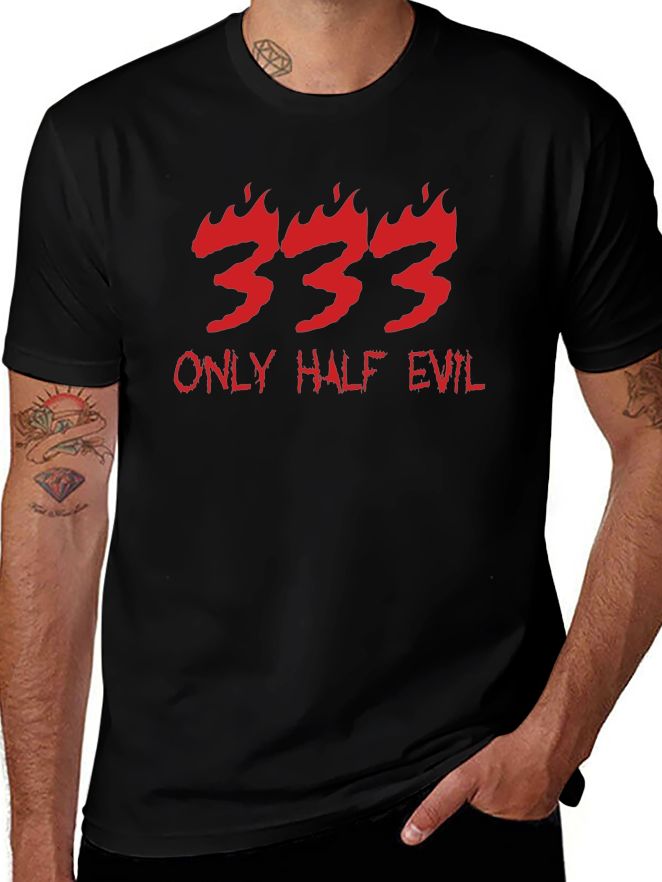 333 Only Half Evil Graphic Print Black T-Shirt