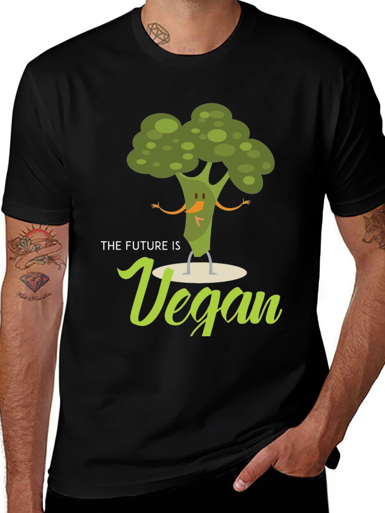 Vegan Future Broccoli Tee - Black Graphic T-Shirt