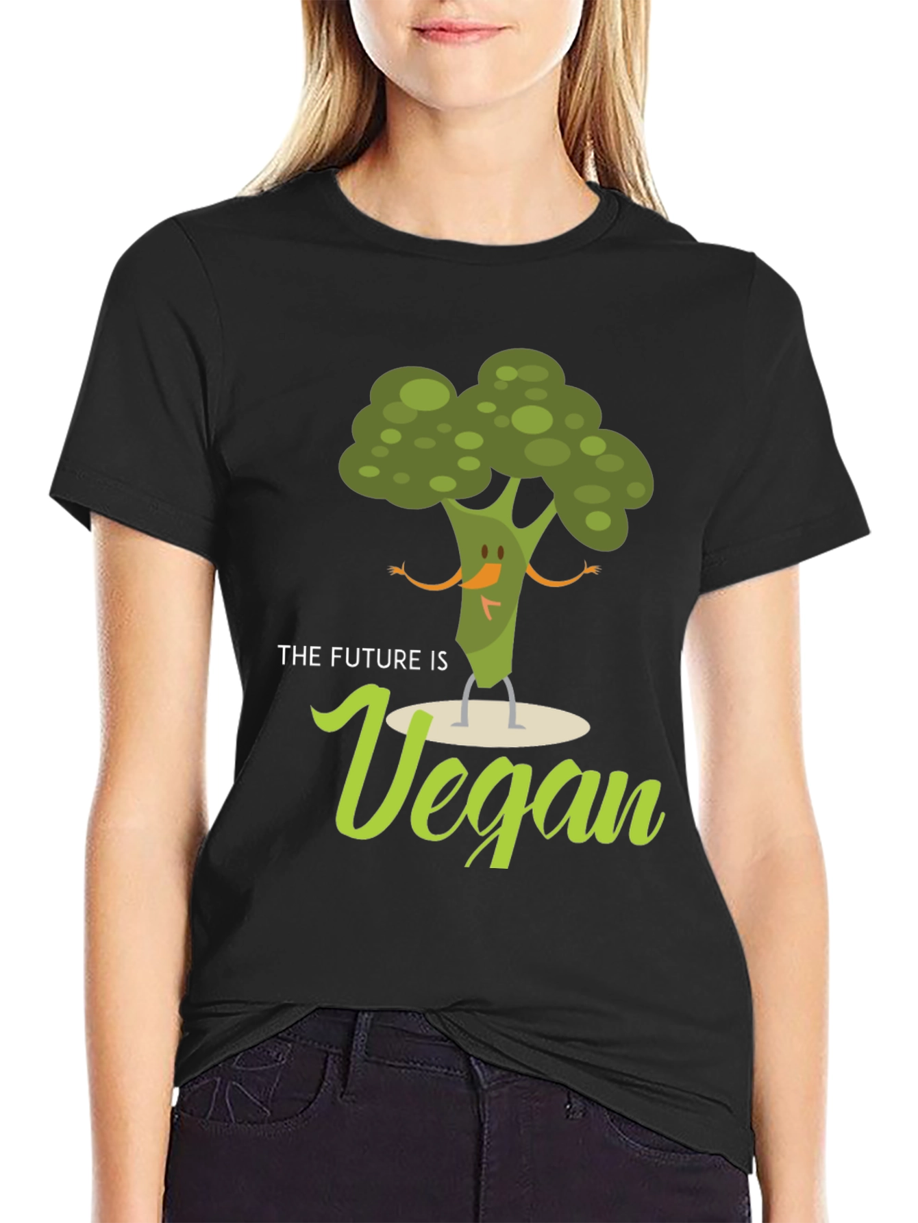 Vegan Future Broccoli Tee - Black Graphic T-Shirt