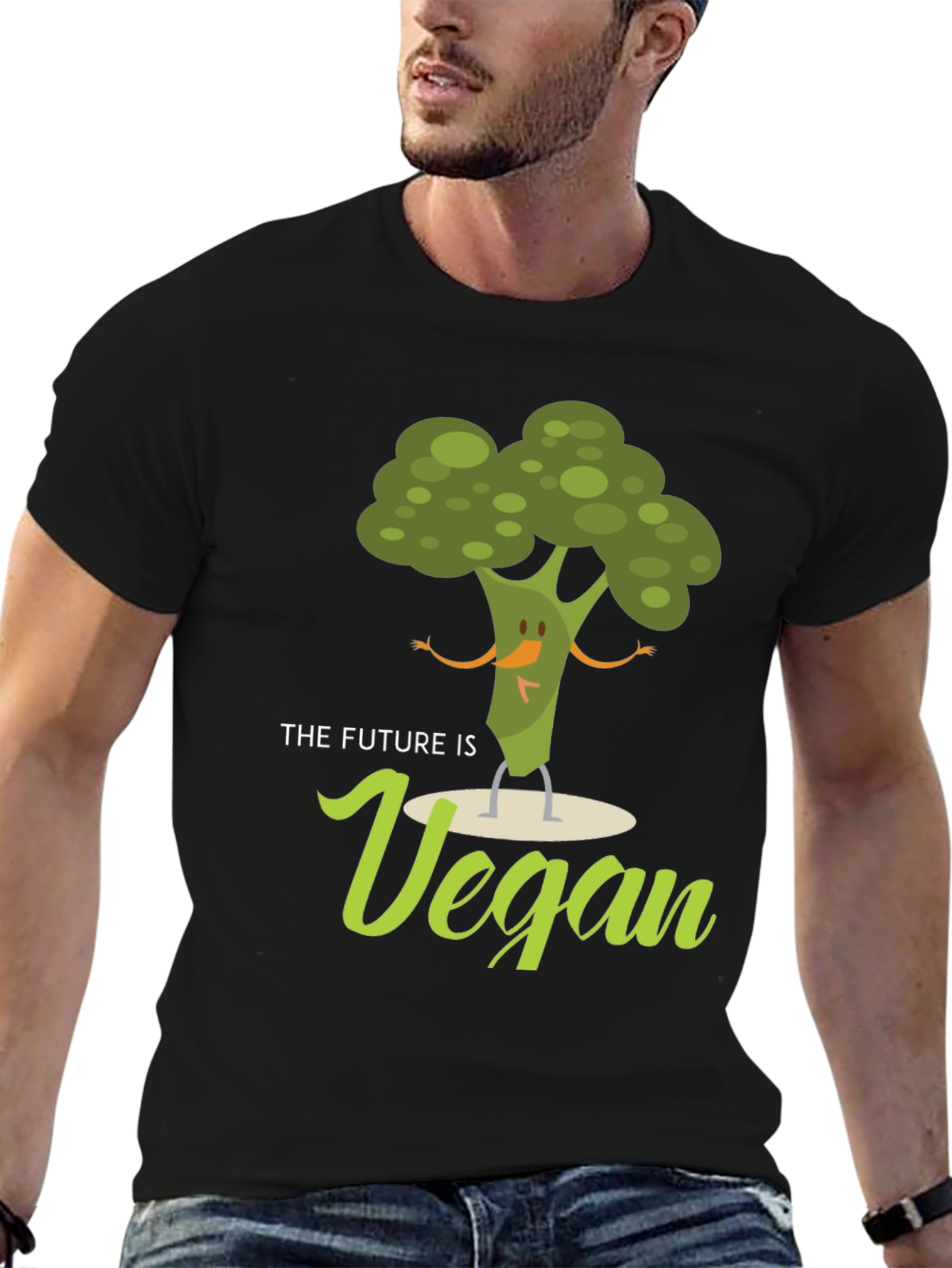 Vegan Future Broccoli Tee - Black Graphic T-Shirt