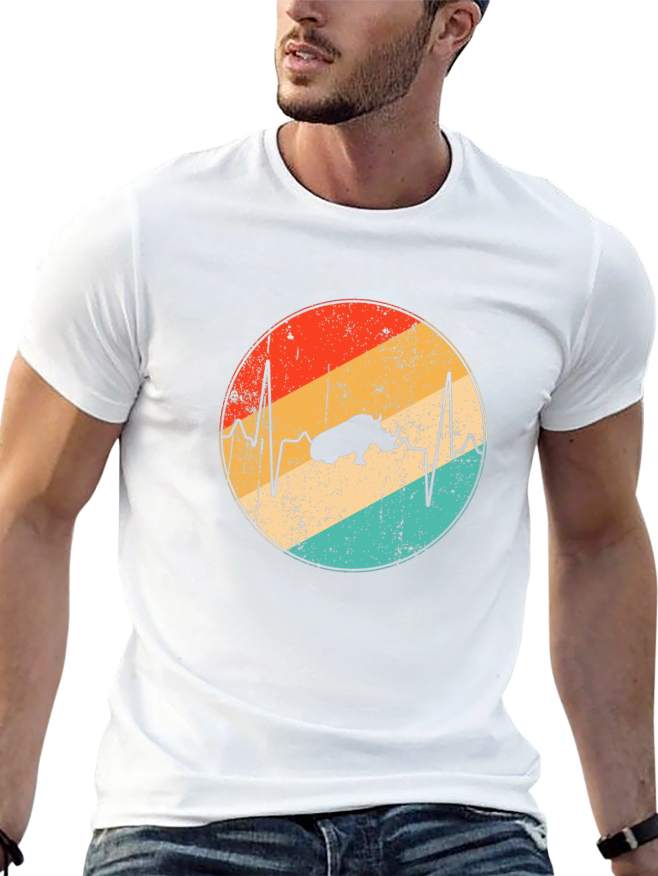 Retro Rhino Heartbeat Graphic Tee