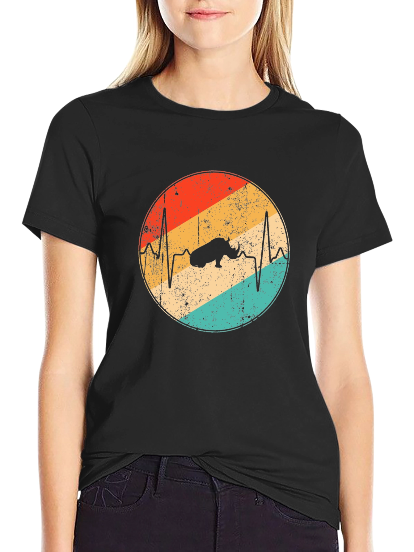 Retro Rhino Heartbeat Graphic Tee