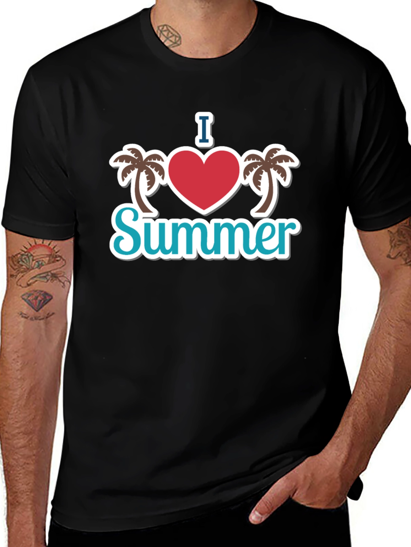 I Heart Summer Palm Tree Graphic Black T-Shirt
