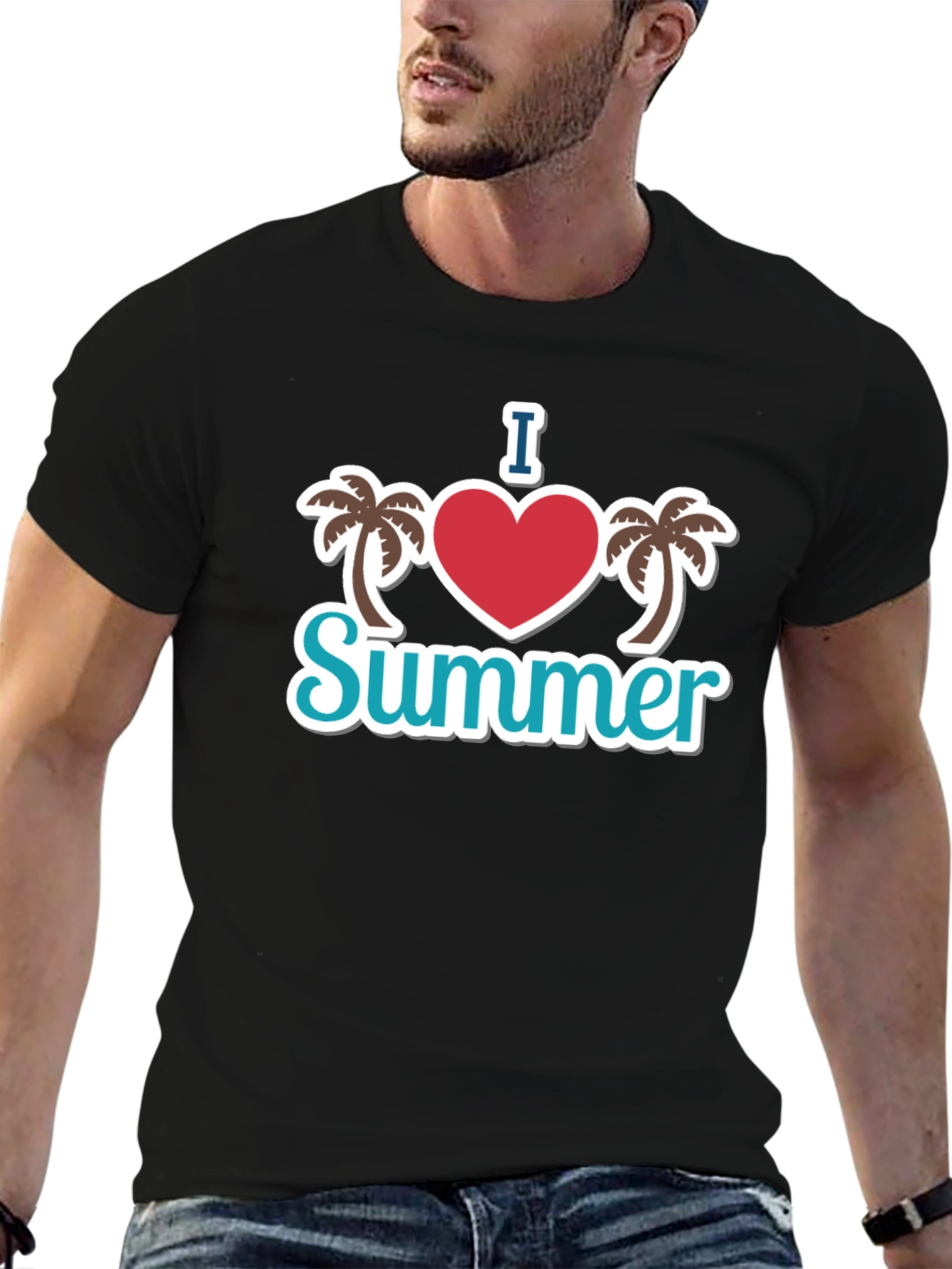 I Heart Summer Palm Tree Graphic Black T-Shirt