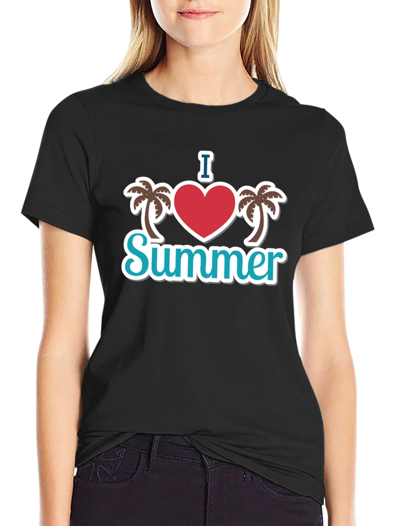 I Heart Summer Palm Tree Graphic Black T-Shirt
